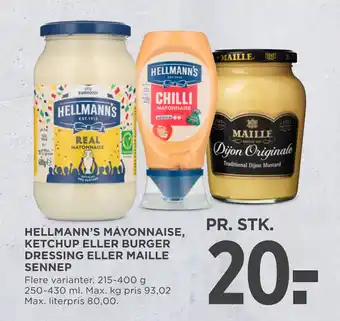MENY HELLMANN’S MAYONNAISE, KETCHUP ELLER BURGER DRESSING ELLER MAILLE SENNEP tilbud