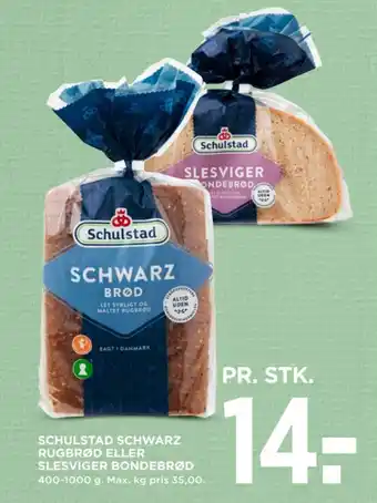 MENY SCHULSTAD SCHWARZ RUGBRØD ELLER SLESVIGER BONDEBRØD tilbud