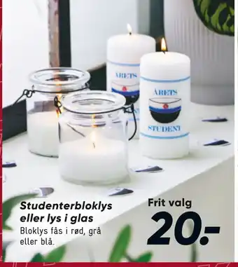 Bilka Studenterbloklys eller lys i glas tilbud