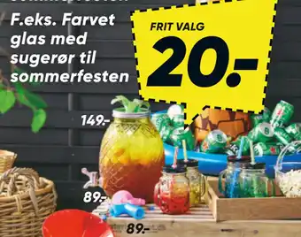 Bilka Farvet glas med sugerør til sommerfesten tilbud