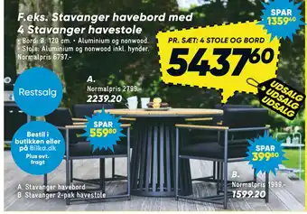Bilka Stavanger havebord med 4 Stavanger havestole tilbud
