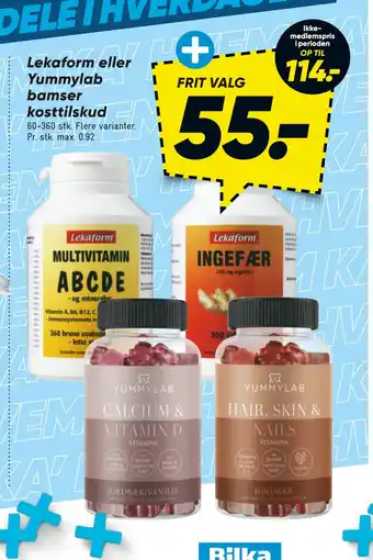 Bilka Lekaform eller Yummylab bamser kosttilskud tilbud