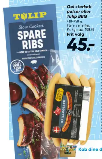 Bilka Gøl storkøb pølser eller Tulip BBQ tilbud