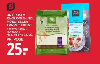 MENY URTEKRAM ØKOLOGISK MEL, MÜSLI ELLER TØRRET FRUGT tilbud