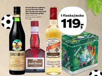 Kvickly Fernet-Branca Bitter, Grand Marnier Rød, O.P. Anderson Aquavit eller Underberg Box tilbud