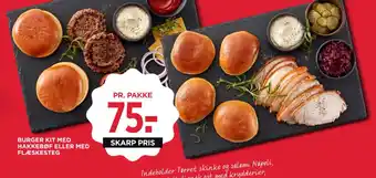 MENY BURGER KIT MED HAKKEBØF ELLER MED FLÆSKESTEG tilbud