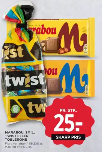 MENY MARABOU, SMIL, TWIST ELLER TOBLERONE tilbud