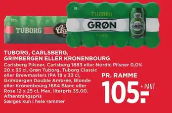 MENY TUBORG, CARLSBERG, GRIMBERGEN ELLER KRONENBOURG tilbud