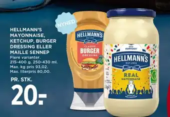 MENY HELLMANN'S MAYONNAISE, KETCHUP, BURGER DRESSING ELLER MAILLE SENNEP tilbud