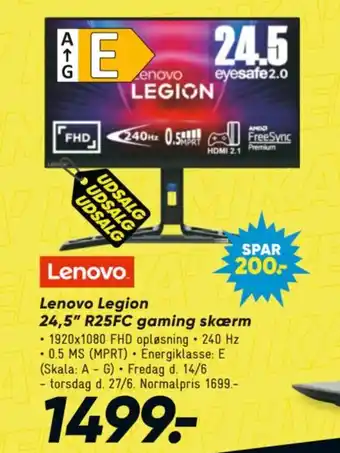 Bilka Lenovo Legion 24,5" R25FC gaming skærm tilbud