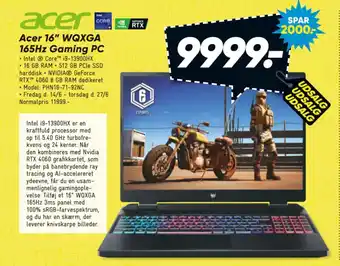 Bilka Acer 16" WQXGA 165Hz Gaming PC tilbud