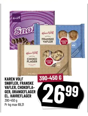 Løvbjerg KAREN VOLF SNØFLER, FRANSKE VAFLER, CHOKOFLAGER, ORANGEFLAGER EL. HAVREFLAGER tilbud