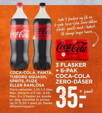MENY Coca-cola, fanta, tuborg squash, sprite, fuze eller ramlösa tilbud