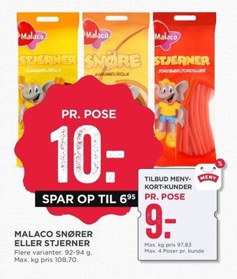 MENY Malaco snører eller stjerner tilbud