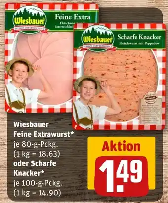 REWE DE Wiesbauer Feine Extrawurst oder Scharfe Knacker tilbud
