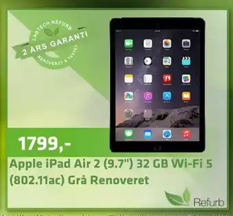 LabTech Data Apple iPad Air 2 (9,7") 32 GB Wi-Fi 5 (802,11ac) Grå Renoveret tilbud