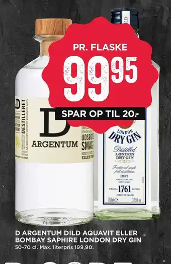 MENY D argentum dild aquavit eller bombay saphire london dry gin tilbud