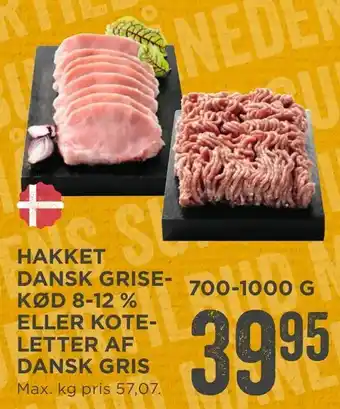 MENY Hakket dansk grisekød 8-12 % eller kote- letter af dansk gris tilbud