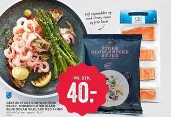 MENY Gestus store grønlandske rejer, torskefileter eller blue ocean vildlaks med skind tilbud