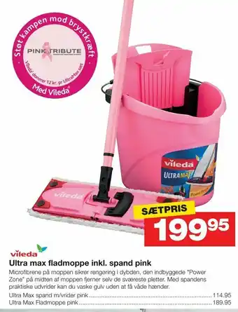 Bauhaus Ultra max fladmoppe inkl. spand pink tilbud