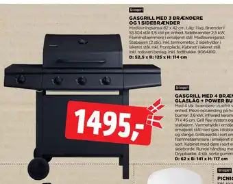 jem & fix GASGRILL MED 3 BRÆNDERE OG 1 SIDEBRÆNDER tilbud