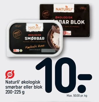 REMA 1000 Naturli' økologisk smørbar eller blok tilbud