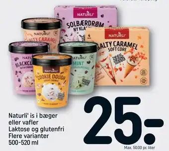 REMA 1000 Naturli' is i bæger eller vafler Laktose og glutenfri tilbud