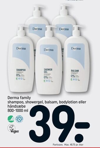 Derma family shampoo, showergel, balsam, bodylotion eller håndsæbe
