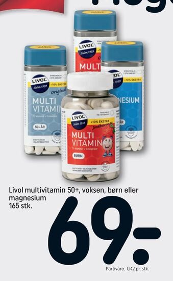 REMA 1000 Livol multivitamin 50+, voksen, børn eller magnesium tilbud
