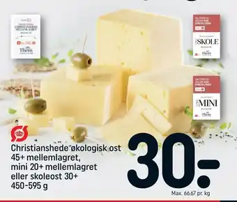 Christianshede økologisk ost 45+ mellemlagret, mini 20+ mellemlagret eller skoleost 30+