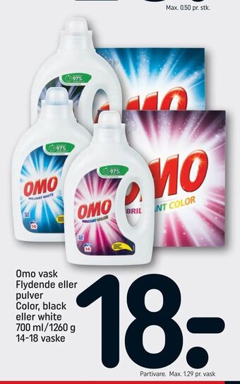 REMA 1000 Omo vask Flydende eller pulver Color, black eller white tilbud