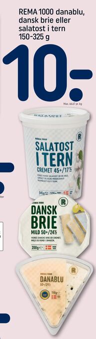 REMA 1000 REMA 1000 danablu, dansk brie eller salatost i tern tilbud