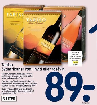 REMA 1000 Tabiso sydafrikansk rød-, hvid eller rosévin tilbud