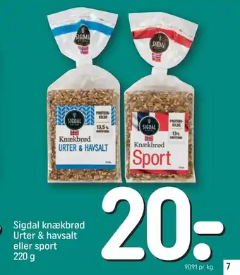REMA 1000 Sigdal knækbrød Urter & havsalt eller sport tilbud