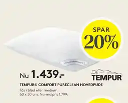 SENG TEMPUR COMFORT PURECLEAN HOVEDPUDE tilbud