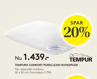 SENG TEMPUR COMFORT PURECLEAN HOVEDPUDE tilbud