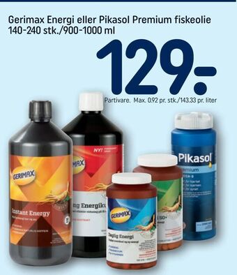 REMA 1000 Gerimax Energi eller Pikasol Premium fiskeolie tilbud