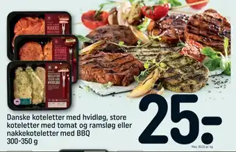 Danske koteletter med hvidløg, store koteletter med tomat og ramsløg eller nakkekoteletter med BBQ