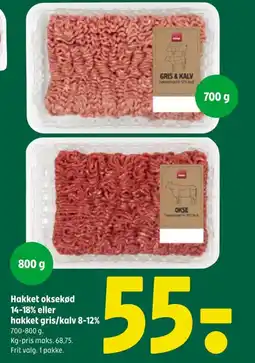 Coop 365 Hakket oksekød 14-18% eller hakket gris/kalv 8-12% tilbud