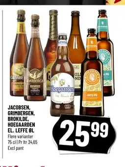 Løvbjerg JACOBSEN, GRIMBERGEN, BROKILDE, HOEGAARDEN EL. LEFFE ØL tilbud