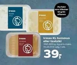 SuperBrugsen Irmas XL hummus eller tzatziki tilbud
