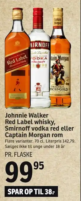 SPAR Johnnie Walker Red Label whisky, Smirnoff vodka red eller Captain Morgan rom tilbud