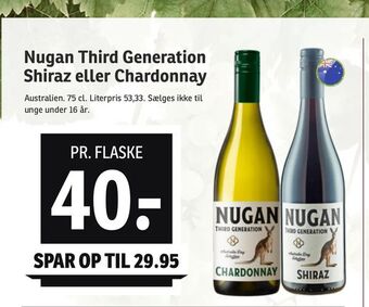 SPAR Nugan Third Generation Shiraz eller Chardonnay tilbud