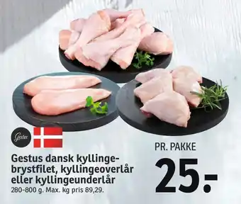 SPAR Gestus dansk kyllingebrystfilet, kyllingeoverlår eller kyllingeunderlår tilbud