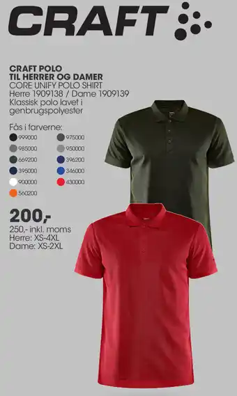 Craft Polo Til Herrer Og Damer 250 Inkl. Moms