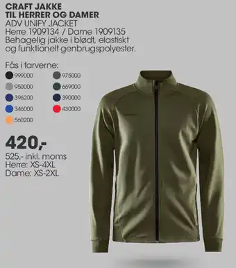 Sportigan Craft Jakke Til Herrer Og Damer 525 Inkl.Moms tilbud