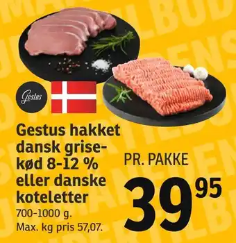 SPAR Gestus hakket dansk grisekød 8-12 % eller danske koteletter tilbud