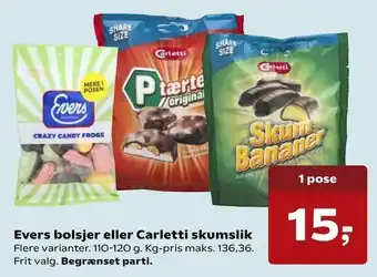 SuperBrugsen Evers bolsjer eller Carletti skumslik tilbud
