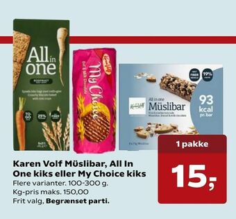 SuperBrugsen Karen Volf Müslibar, All In One kiks eller My Choice kiks tilbud