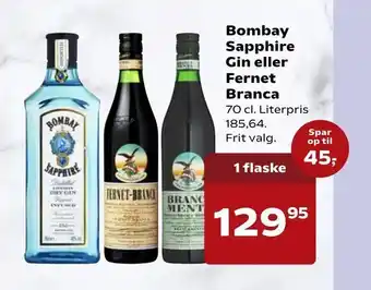 SuperBrugsen Bombay Sapphire Gin eller Fernet Branca tilbud